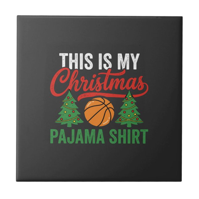 Basketball Christmas Pajama Shirt Tile (Front)
