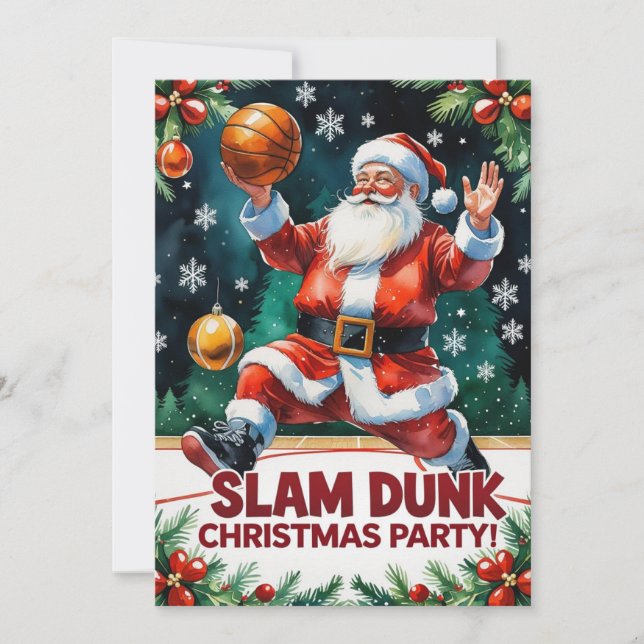 BASKETBALL Christmas Party watercolor Invitation (Front)