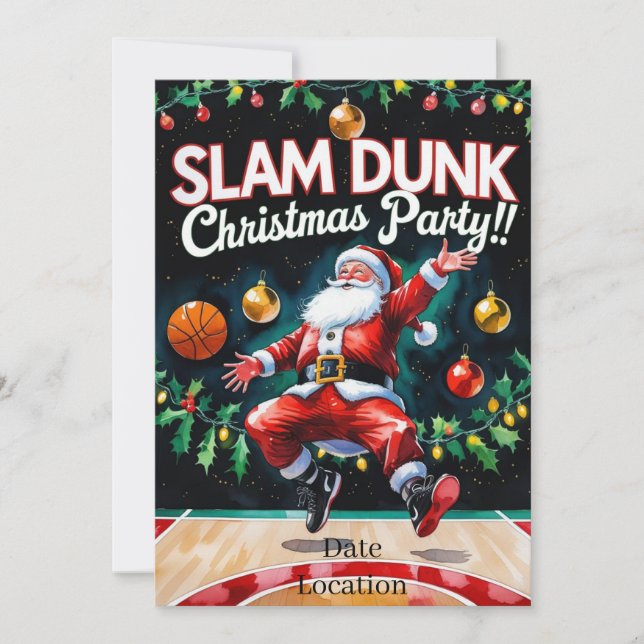 BASKETBALL Christmas Party watercolor Invitation (Front)