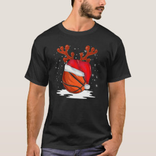 Basketball Christmas Pyjamas Santa Hat Reindeer Xm T-Shirt