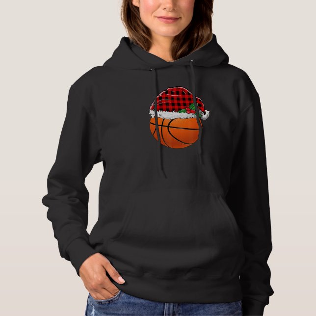 Basketball Christmas Santa Red Plaid Xmas Pyjamas  Hoodie (Front)