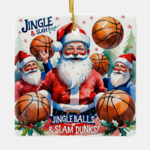 Basketball Christmas themed with Santa Claus Ceramic Ornament