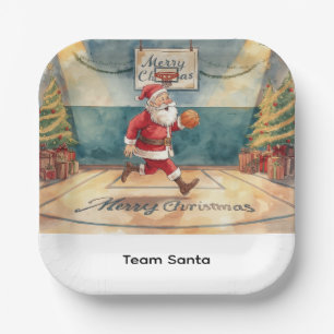 Basketball Christmas themed with Santa Claus Paper Plate