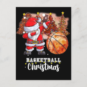 Basketball Christmas Tree and Santa Claus Holiday Postcard