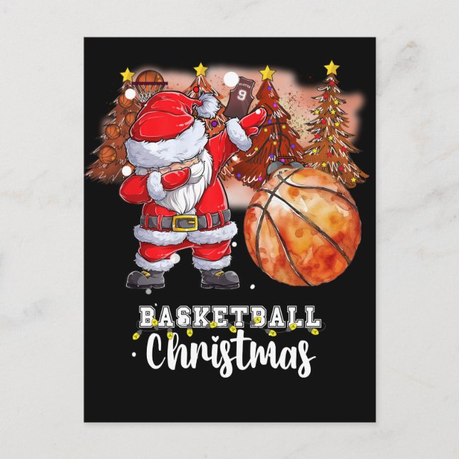 Basketball  Christmas Tree and Santa Claus  Holiday Postcard (Front)