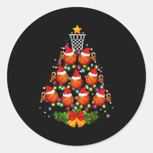 Basketball Christmas Tree Lights Red Santa Hat Xma Classic Round Sticker