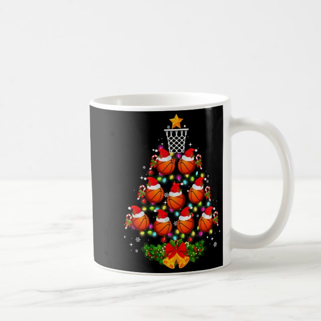 Basketball Christmas Tree Lights Red Santa Hat Xma Coffee Mug (Right)