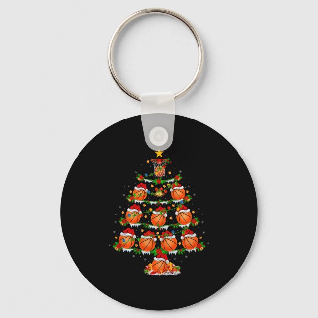 Basketball Christmas Tree Lights Srts Player Xmas  Key Ring (Front)