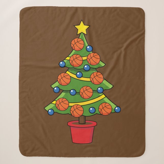 Basketball Christmas Tree Sherpa Blanket (Front)