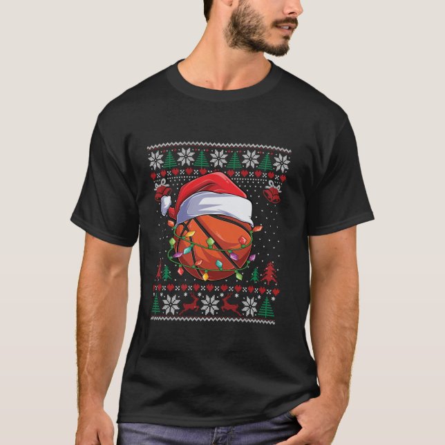 Basketball Christmas Ugly Sweater Funny Santa Spor (Front)
