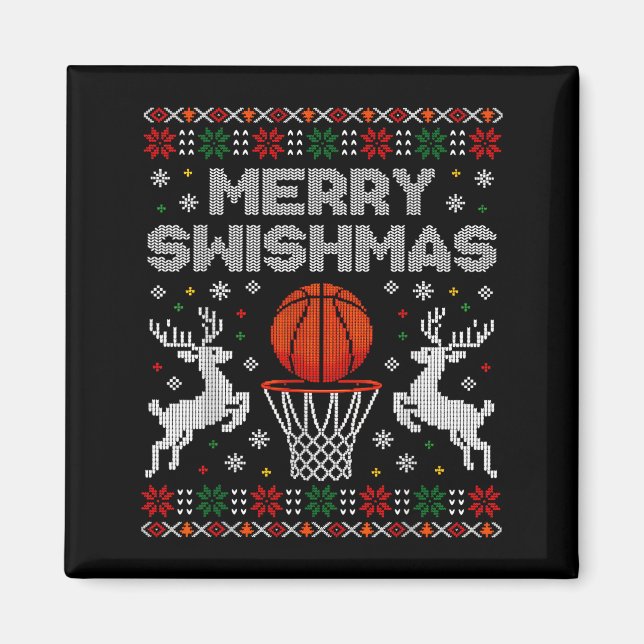 Basketball Christmas Ugly Sweater Merry Swishmas M Magnet (Front)