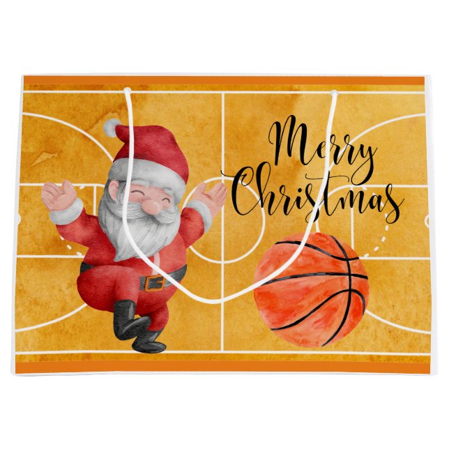 Basketball Christmas with Santa Claus  Large Gift Bag (Front)
