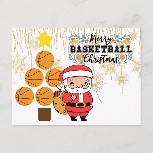Basketball  Christmas with Santa Claus Postcard (Front)