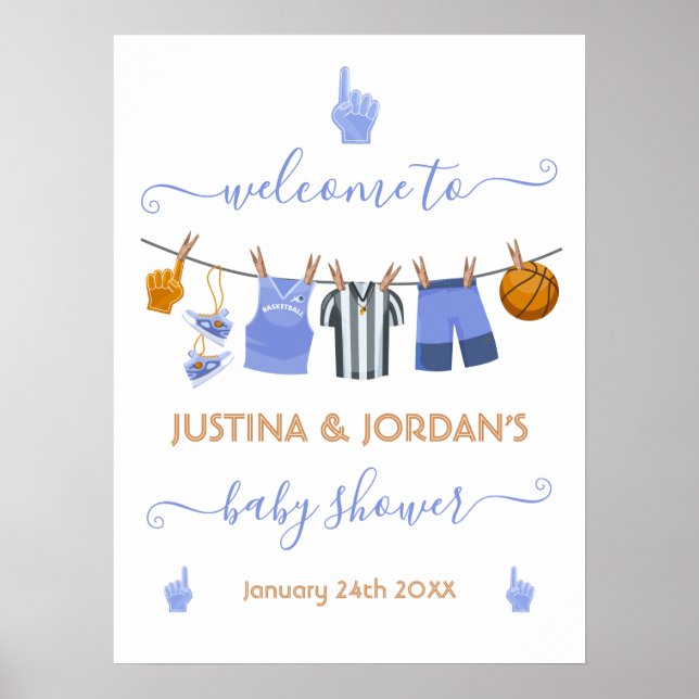 Basketball Clothesline Baby Shower Welcome Sign (Front)
