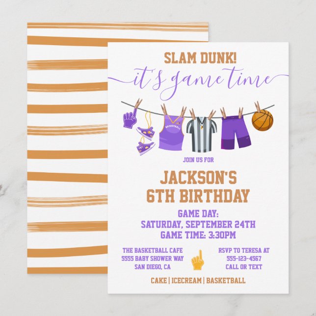 Basketball Clothesline Birthday party Invitation (Front/Back)