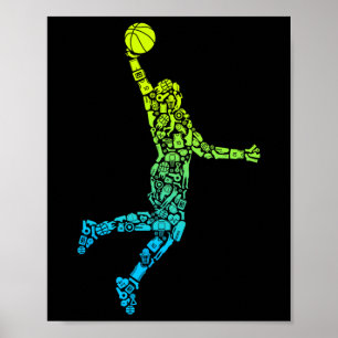 Basketball Coach Dunking Kids Men Boys Basketball Poster