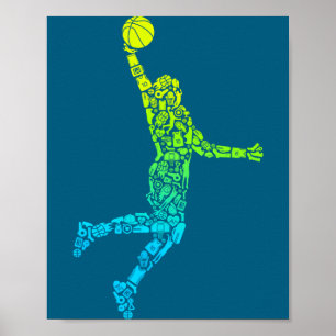 Basketball Coach Dunking Kids Men Boys Basketball Poster