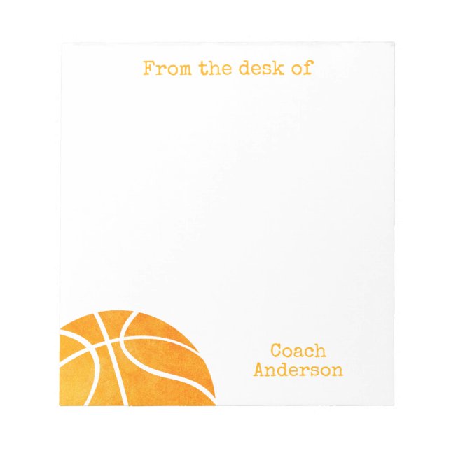 Basketball Coach From the Desk of Personalised Notepad (Front)