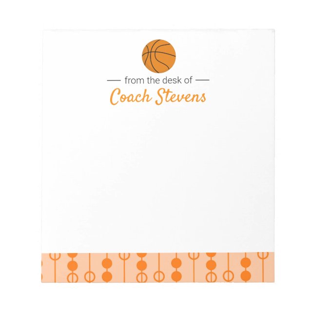 Basketball Coach Gift Orange Black Stationery Notepad (Front)