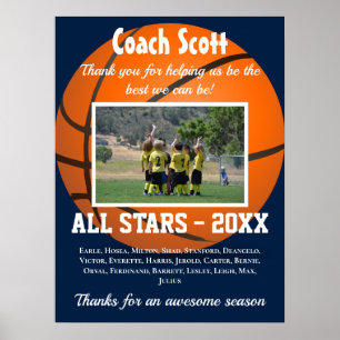 Basketball coach gift with team photo poster