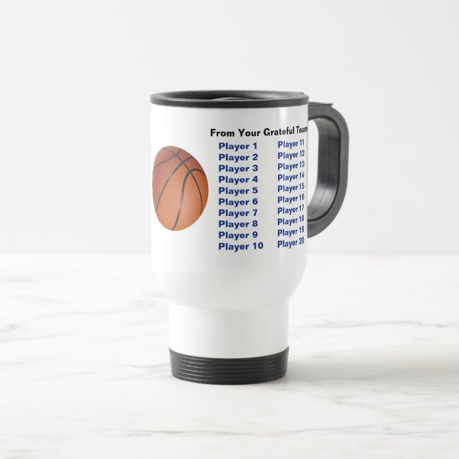 Basketball Coach Gifts for Him, All Players Names Travel Mug (Front Right)