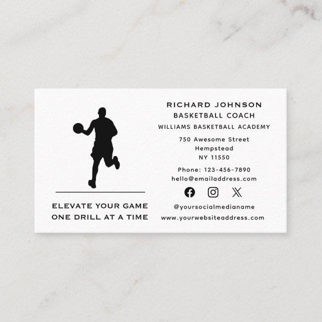 Basketball Coach Instructor Sports Social Media Business Card (Front)