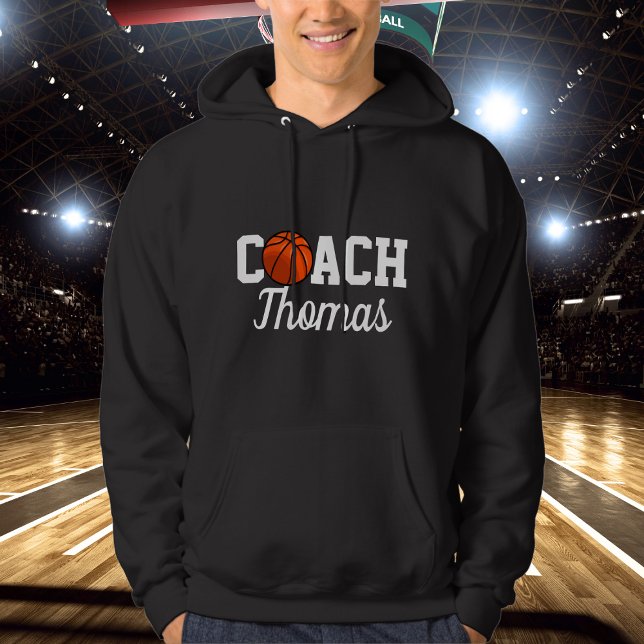 Basketball Coach Name Ball Typography Personalised Hoodie (Creator Uploaded)