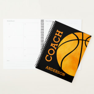 Basketball Coach Personalised Orange and Black Planner