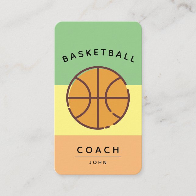 Basketball Coach Retro Green Yellow Orange Business Card (Front)
