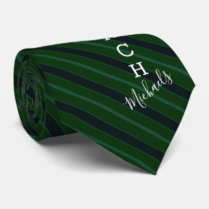 Basketball Coach Signature Name Green Striped Tie