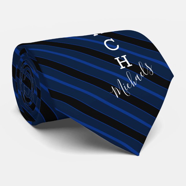 Basketball Coach Signature Name Navy Striped Tie (Rolled)
