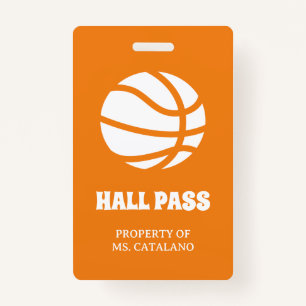 basketball coach Teacher Hall Pass school colours ID Badge