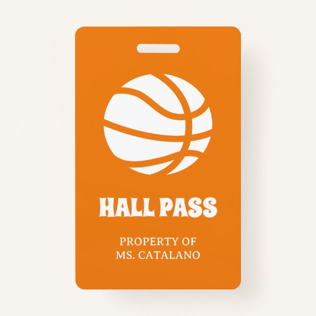 basketball coach Teacher Hall Pass school colours ID Badge (Back)