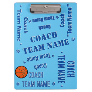 Basketball Coach Team Personalise Blue on Blue Clipboard