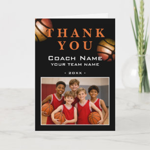 Basketball Coach Team Photo for Kids Team Thank You Card