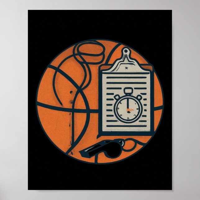 Basketball Coach Whistle Clipboard Stopwatch  Poster (Front)