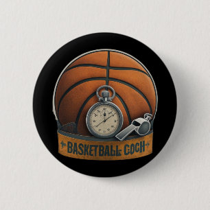 Basketball Coach Whistle Stopwatch 6 Cm Round Badge