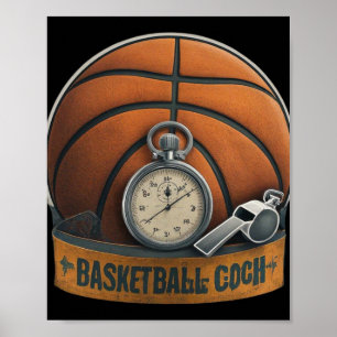 Basketball Coach Whistle Stopwatch  Poster