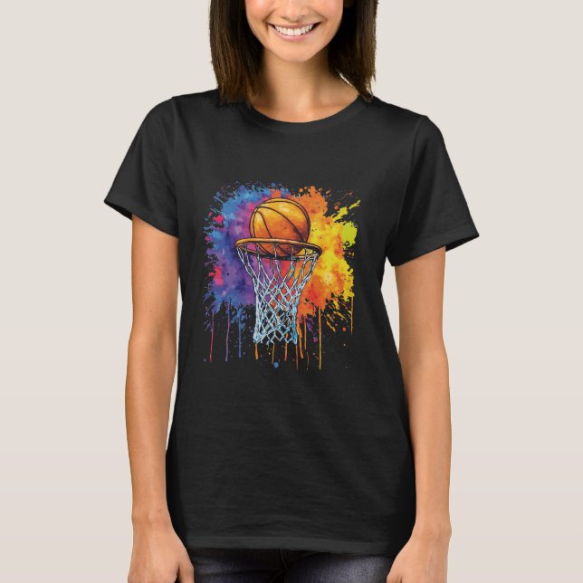 Basketball Colourful Drip Graphic T-Shirt (Front)