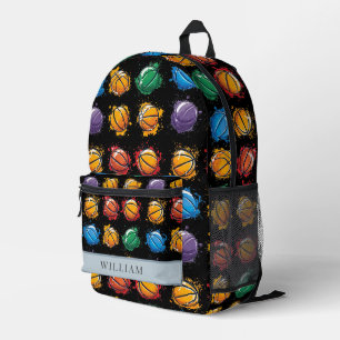 Basketball Colourful Kids Black Back To School Printed Backpack