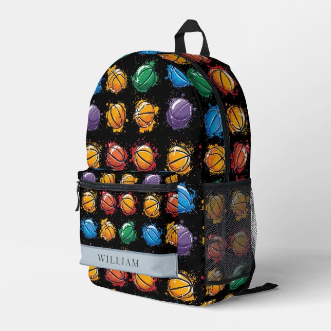 Basketball Colourful Kids Black Back To School Printed Backpack (Back Corner Right)