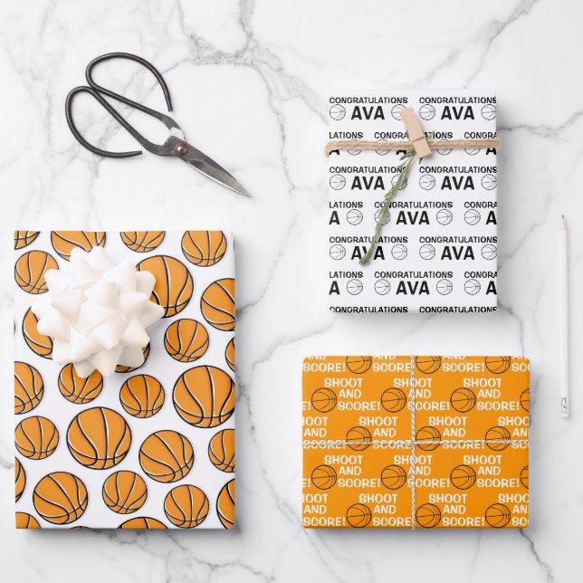 Basketball Congratulations Wrapping Paper Sheets  (Front)