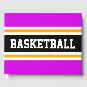 BASKETBALL Cool Bold Pink Black Racing Stripes Guest Book