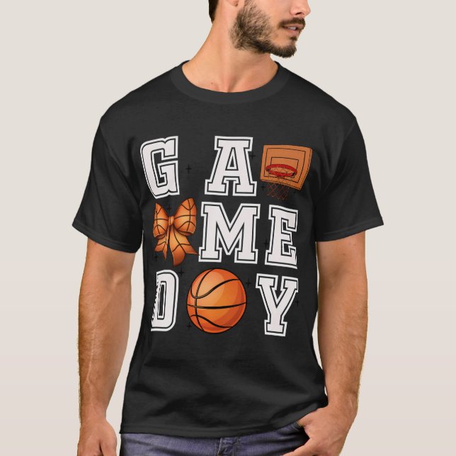 Basketball Coquette Bow Cute Gameday Cheer Mum Spo T-Shirt (Front)