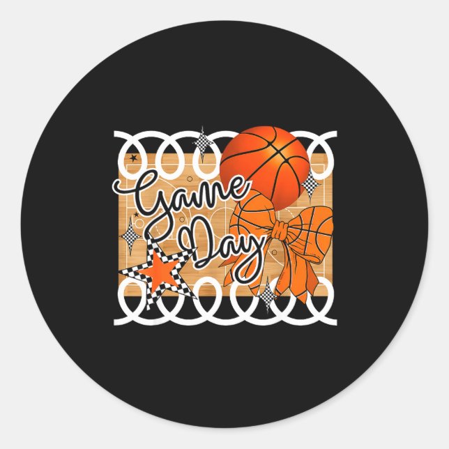 Basketball Coquette Bow Game Day Women Girl  Classic Round Sticker (Front)