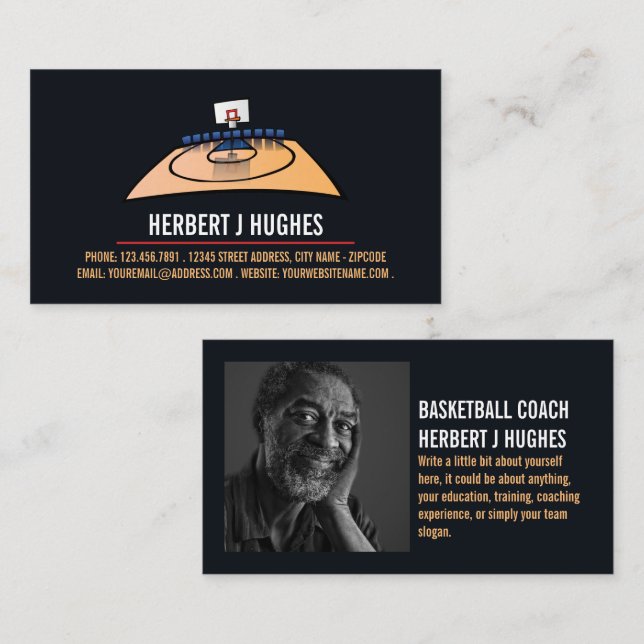 Basketball Court, Basketball Player, Coach, Photo Business Card (Front/Back)