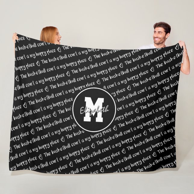 basketball court happy place black white ANY colou Fleece Blanket (In Situ)