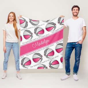 basketball court my happy place girls pink grey fleece blanket