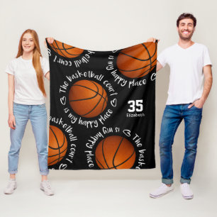 basketball court my happy place girly sports room fleece blanket