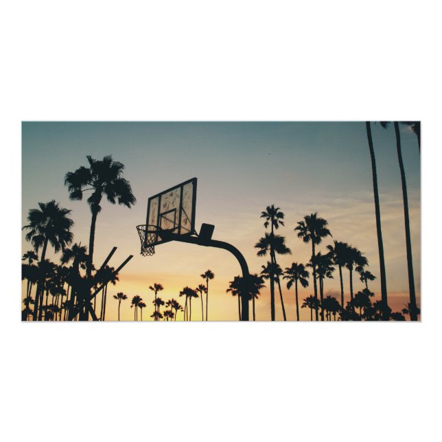 Basketball court palm trees at sunset poster (Front)